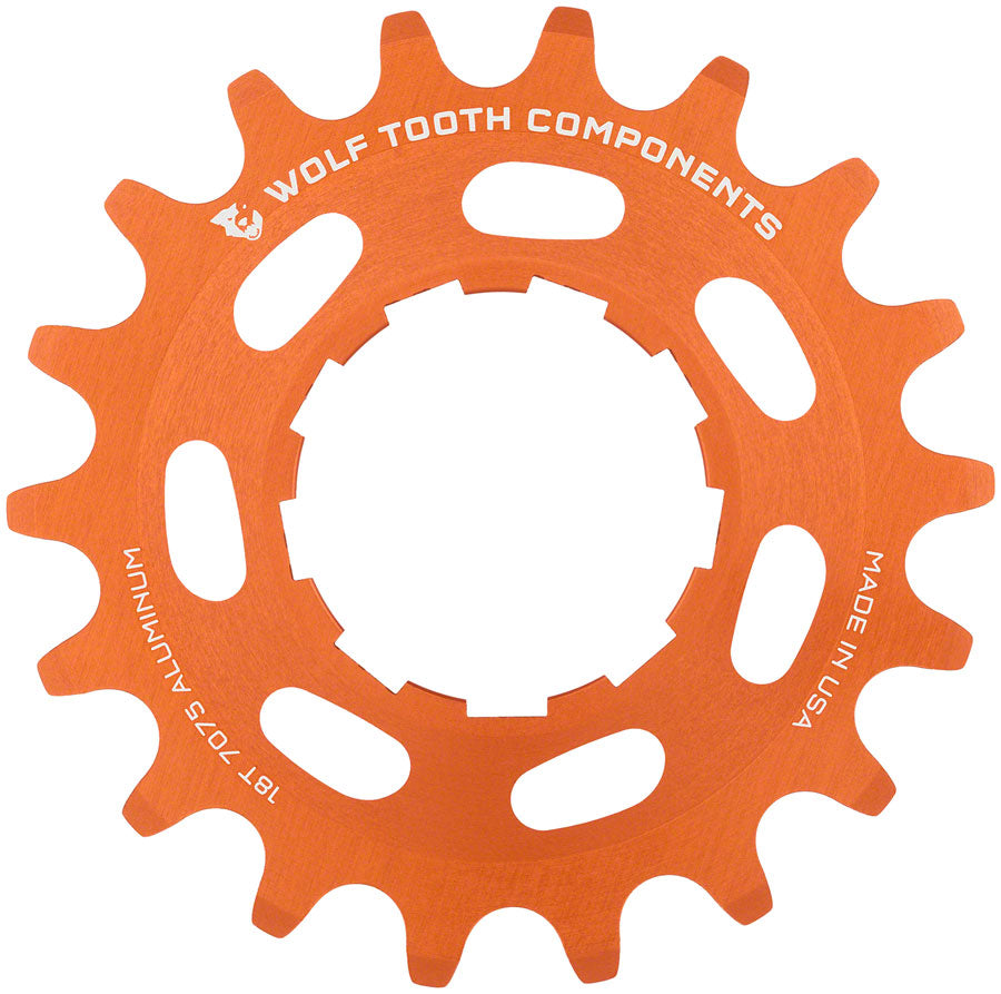 Wolf Tooth Single Speed Aluminum Cog - 18t, Compatible with 3/32" Chains, Orange MPN: AL-SS-ORG-COG18 UPC: 812719025065 Driver and Single Cog Aluminum Single Speed Cog