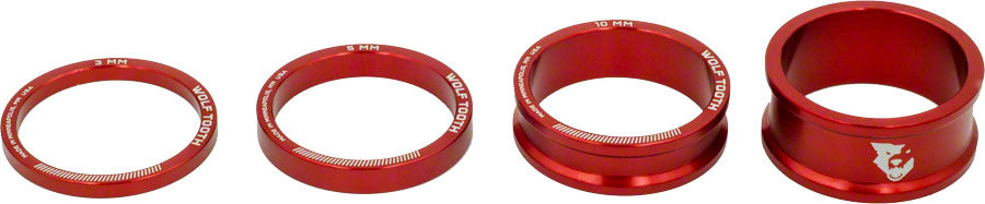 Wolf Tooth Headset Spacer Kit 3, 5,10, 15mm, Red