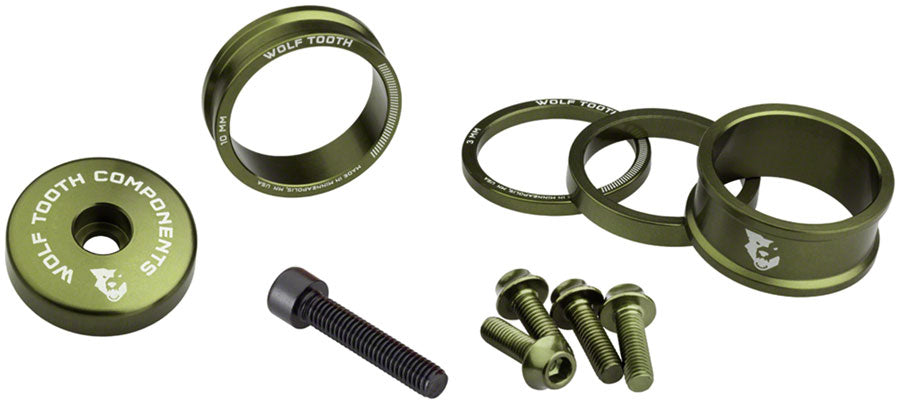 Wolf Tooth BlingKit: Headset Spacer Kit 3, 5,10, 15mm, Olive