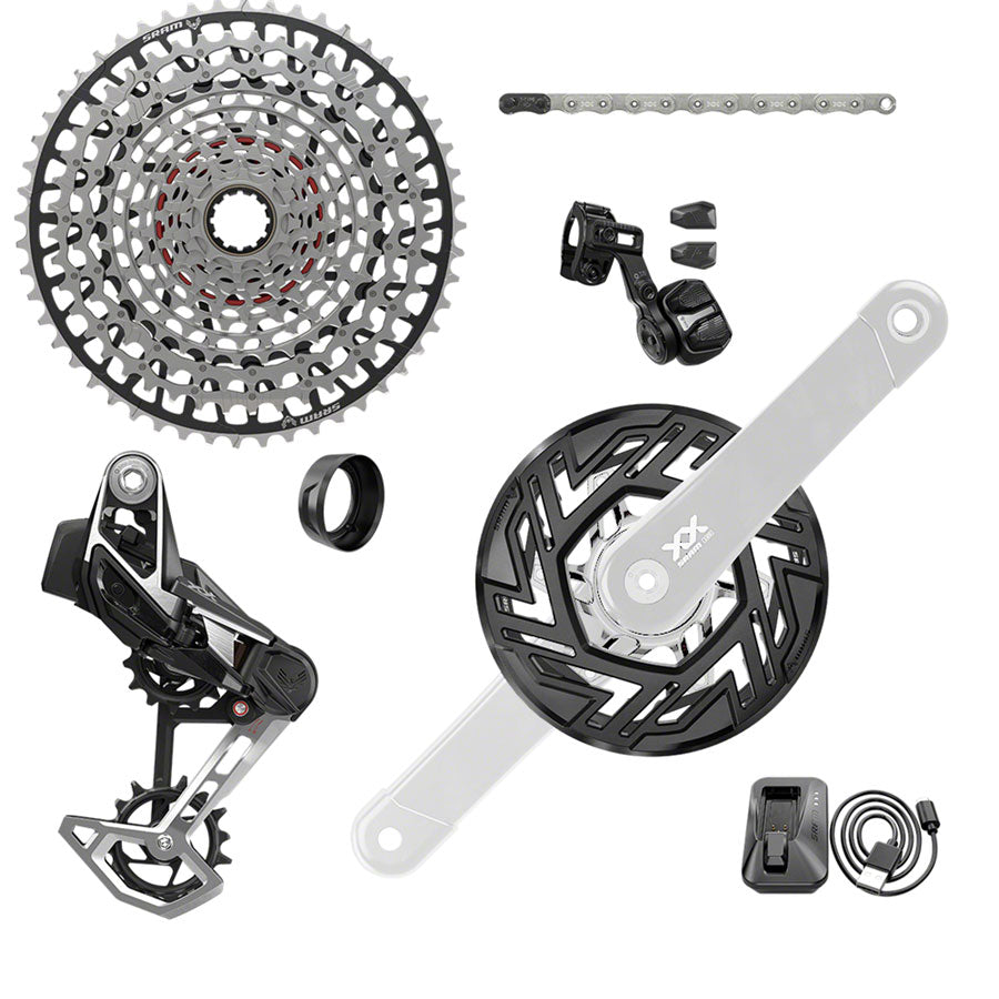 SRAM XX Eagle T-Type Ebike AXS Groupset - 104BCD 34T, Derailleur, Shifter, 10-52t Cassette, Clip-On Guard, Arms not MPN: 00.7918.280.002 UPC: 710845892349 Kit-In-A-Box Mtn Group XX T-Type Eagle Ebike Groupset