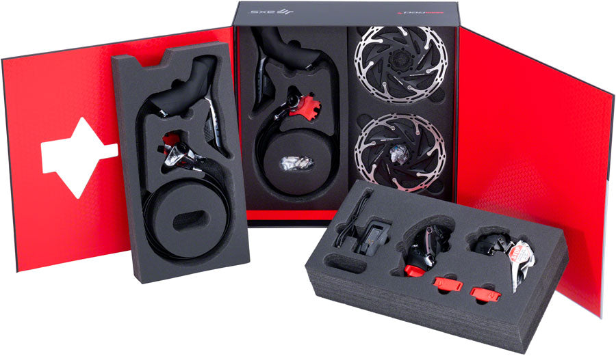 SRAM RED eTap AXS Electronic 2x12-Speed Road Groupset - HRD Brake/Shift Levers, Flat Mnt Disc Brakes, CL Rotors, - Kit-In-A-Box Road Group - RED eTap AXS Electronic Groupset