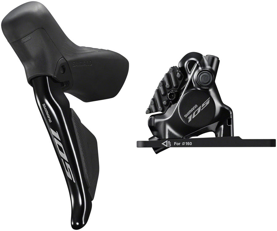 Shimano 105 ST-R7170-L Di2 Shift/Brake Lever with BR-R7170 Hydraulic Disc Brake Caliper - Front, 2x, Flat Mount with Shimano 105 ST-R7170-L Di2 Shift/Brake Lever with BR-R7170 Hydraulic Disc Brake Caliper - Front, 2x, Flat Mount with