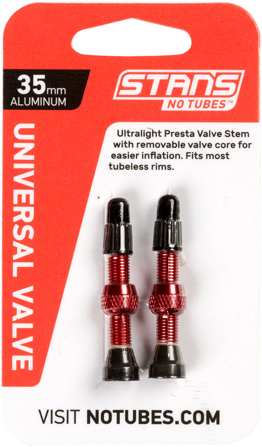 Stan's NoTubes Alloy Valve Stems - 35mm, Pair, Red MPN: AS0155 UPC: 847746038320 Tubeless Valves Alloy Valve Stems