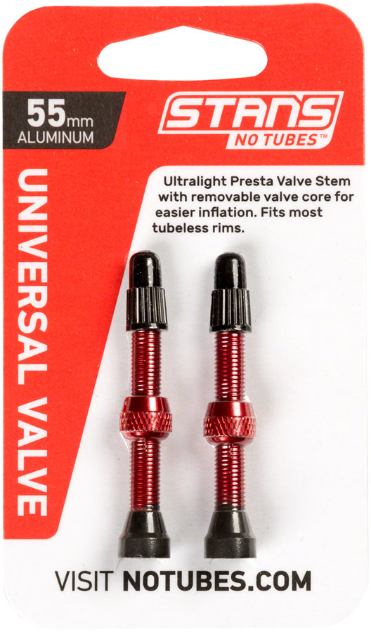 Stan's NoTubes Alloy Valve Stems - 55mm, Pair, Red MPN: AS0157 UPC: 847746038344 Tubeless Valves Alloy Valve Stems