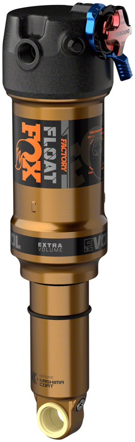 FOX Float Factory Rear Shock - Trunnion Metric, 185 x 50 mm, EVOL LV, 2-Position Adj, 0.4 Spacer, Black/Kashima Coat