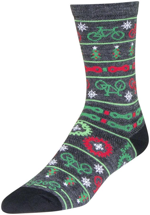 SockGuy Wool Ride Merry Crew Socks - 6", Gray/Red/Green, Small/Medium MPN: LERIDEMERRY UPC: 602573791813 Sock Wool Socks