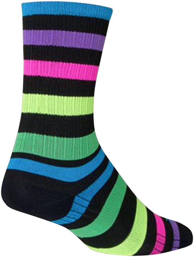 SockGuy SGX Night Bright Socks - 6", Black/Multi-Color, Small/Medium - Sock - SGX Socks