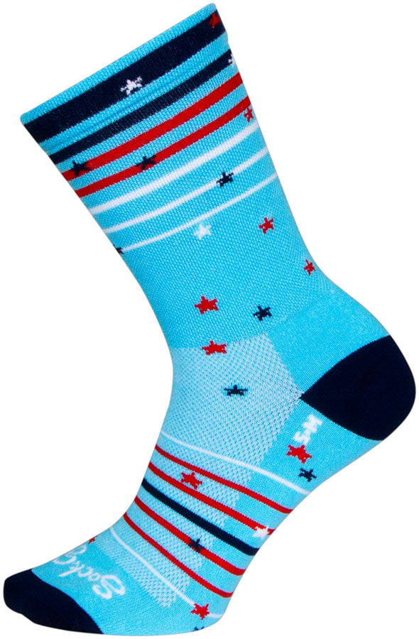 SockGuy Sparkler Crew Socks - 6", Red/White/Blue, Small/Medium - Sock - Crew Socks