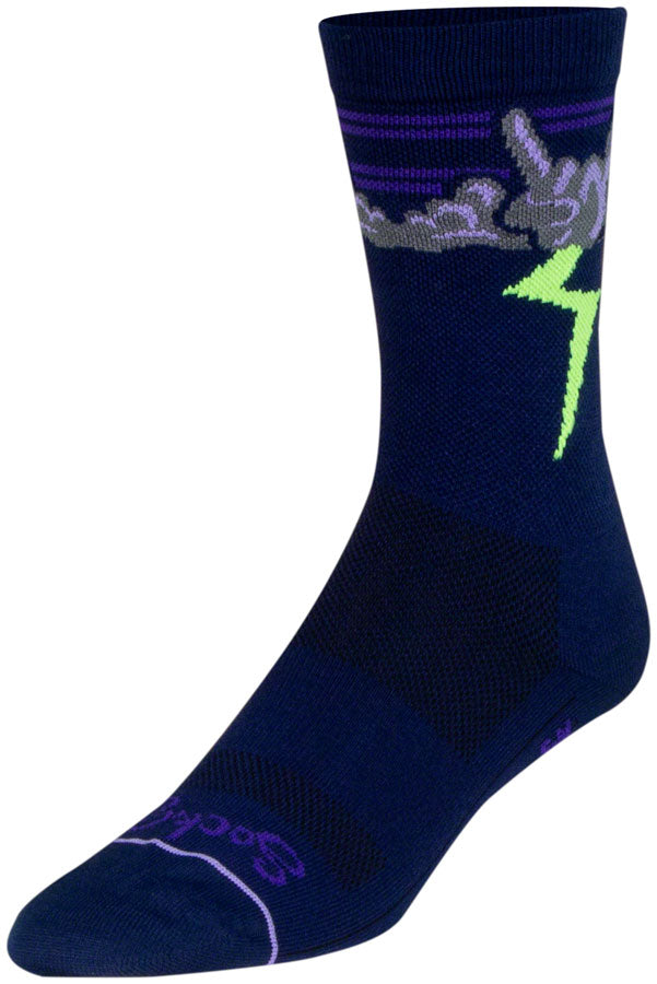 SockGuy Thunder Crew Socks - 6", Navy/Purple/Green, Large/X-Large - Sock - Crew Socks