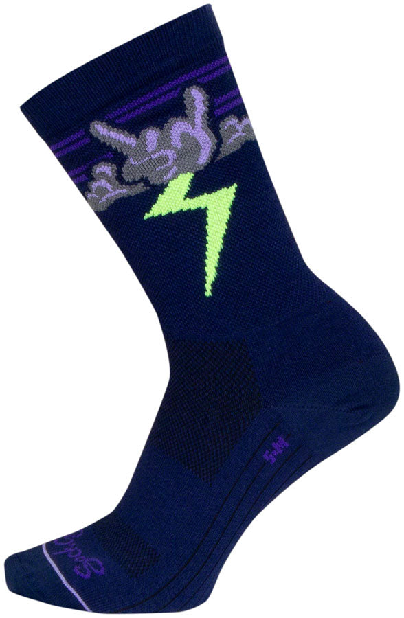 SockGuy Thunder Crew Socks - 6 inch, Navy/Purple/Green, Small/Medium - Sock - Crew Socks