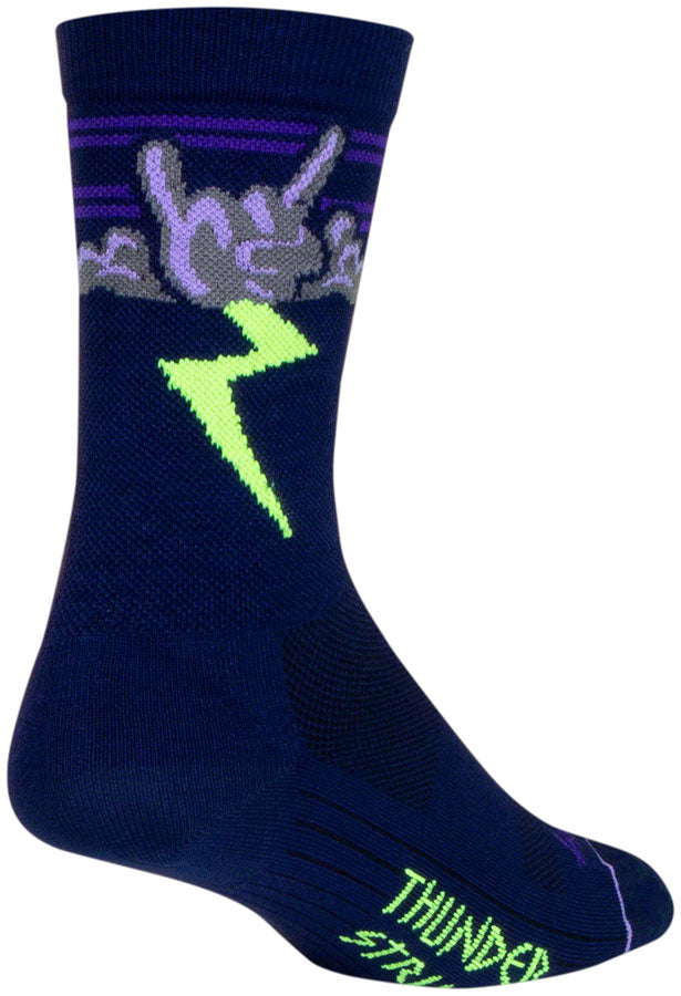 SockGuy Thunder Crew Socks - 6 inch, Navy/Purple/Green, Large/X-Large