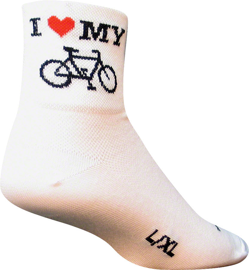 SockGuy I Heart My Bike Sock: White SM/MD