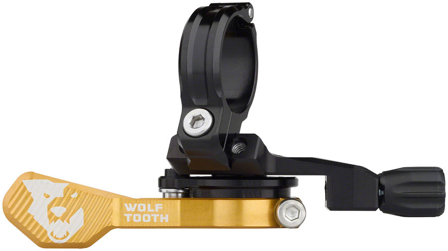 Wolf Tooth ReMote Pro Dropper Post Lever - 22.2mm Clamp, Gold MPN: REMOTE-PRO-GLD UPC: 810006809473 Dropper Seatpost Remote ReMote Pro Dropper Post Lever