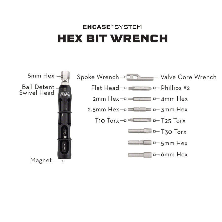 Wolf Tooth EnCase System Hex Bit Wrench Multi Tool - Bike Multi-Tool - EnCase System Hex Bit Wrench