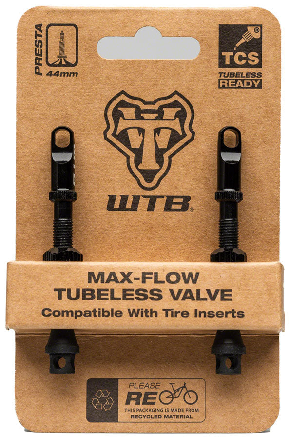 WTB TCS Max-Flow Tubeless Valves - 44mm, Black, Pair - Tubeless Valves - TCS Max-Flow Tubeless Valves