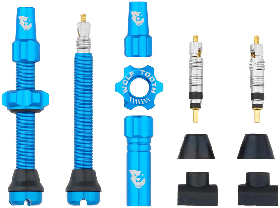 Wolf Tooth Tubeless Valve Stem Kit - 44 mm, Blue MPN: TLV-KIT44-BLU UPC: 812719026871 Tubeless Valves Tubeless Valve Stem Kit