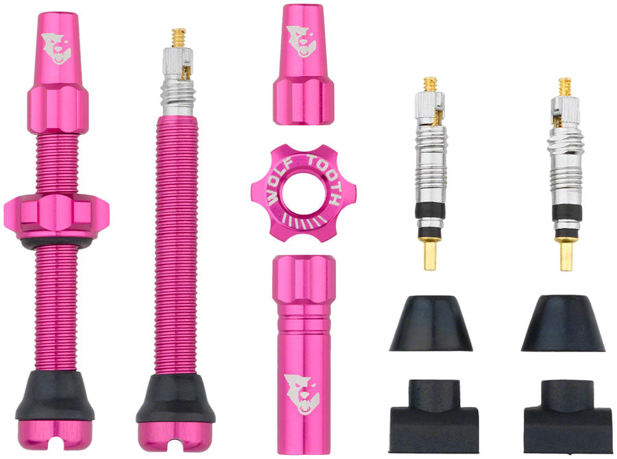 Wolf Tooth Tubeless Valve Stem Kit - 44 mm, Pink MPN: TLV-KIT44-PNK UPC: 812719028035 Tubeless Valves Tubeless Valve Stem Kit