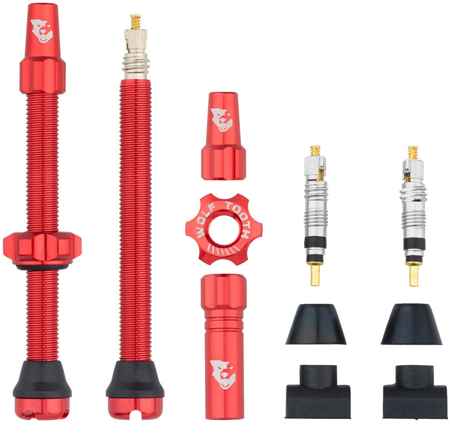 Wolf Tooth Tubeless Valve Stem Kit - 60 mm, Red MPN: TLV-KIT60-RED UPC: 812719028752 Tubeless Valves Tubeless Valve Stem Kit