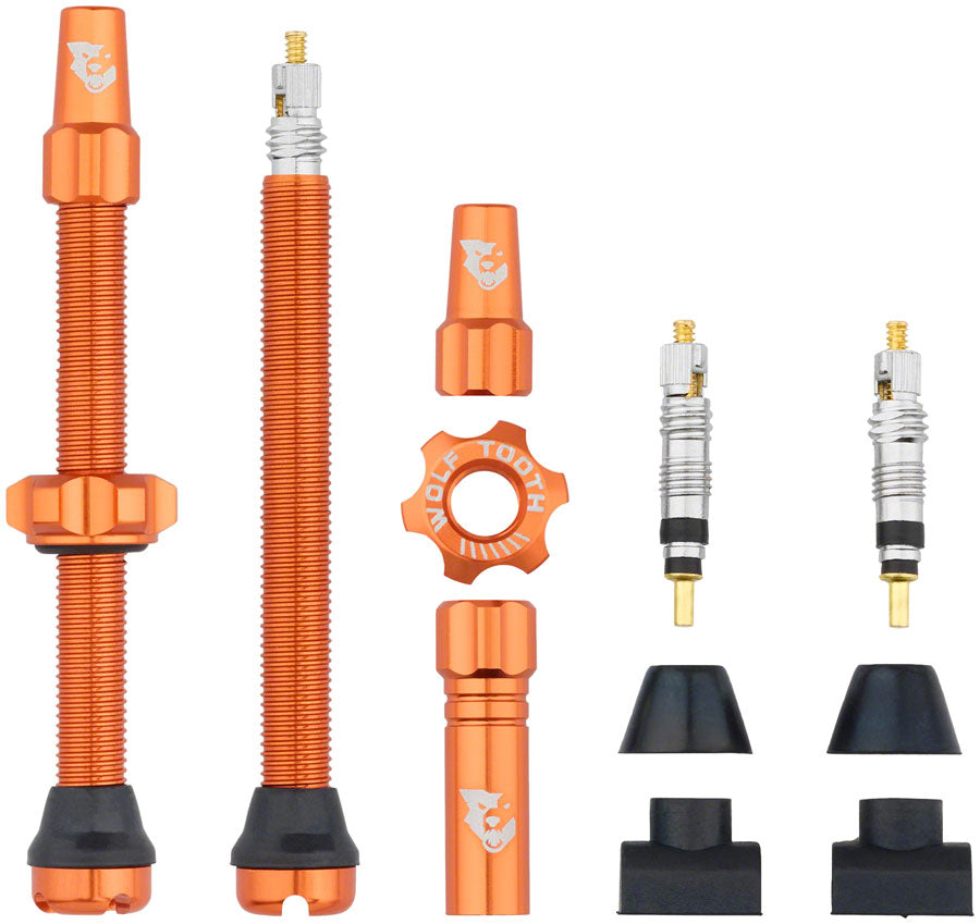 Wolf Tooth Tubeless Valve Stem Kit - 60 mm, Orange MPN: TLV-KIT60-ORG UPC: 812719029056 Tubeless Valves Tubeless Valve Stem Kit