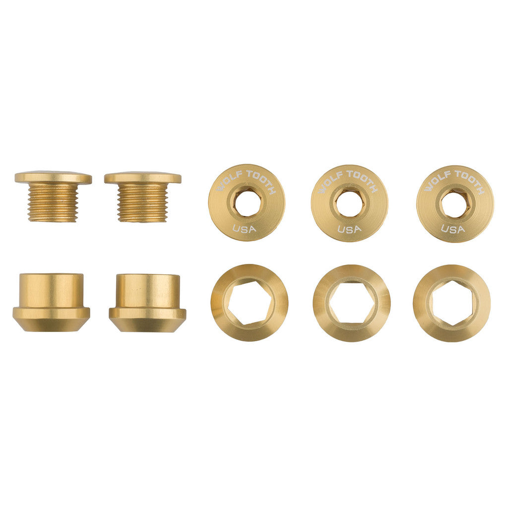 Wolf Tooth Components 1x 6mm Chainring Bolt: Gold, Set of 5, Dual Hex Fittings
