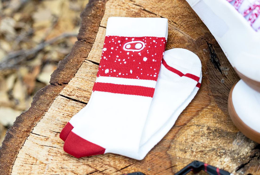 Crank Brothers Icon MTB Socks, SM/MD, White / Red Splatter - Sock - Icon MTB Socks