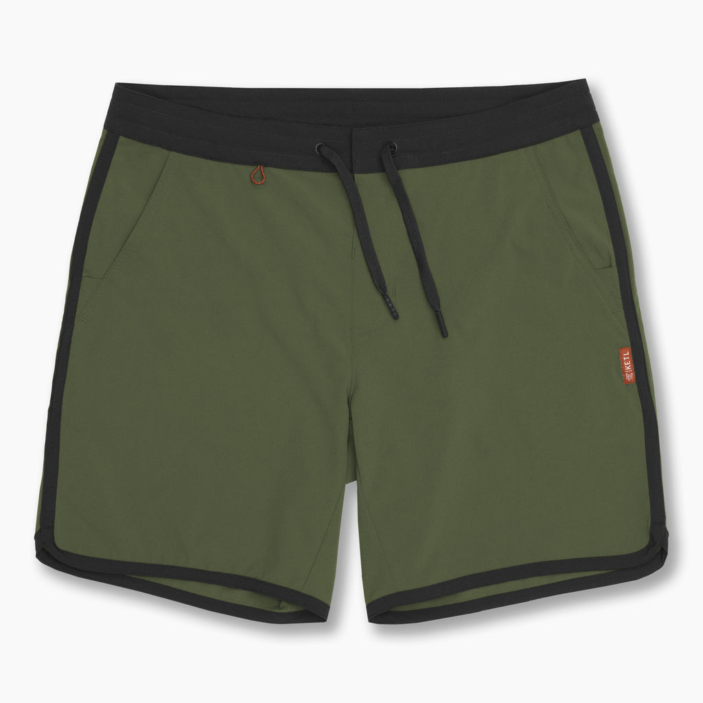KETL Mtn Alpine Dip-N-More 7" Boardshorts - Quick Dry, Rear Zipper Pocket Men's Swim Trunks Made For Travel Green Beetle Men's Short/Bib Short Alpine Dip-N-More 7.5" Board Shorts