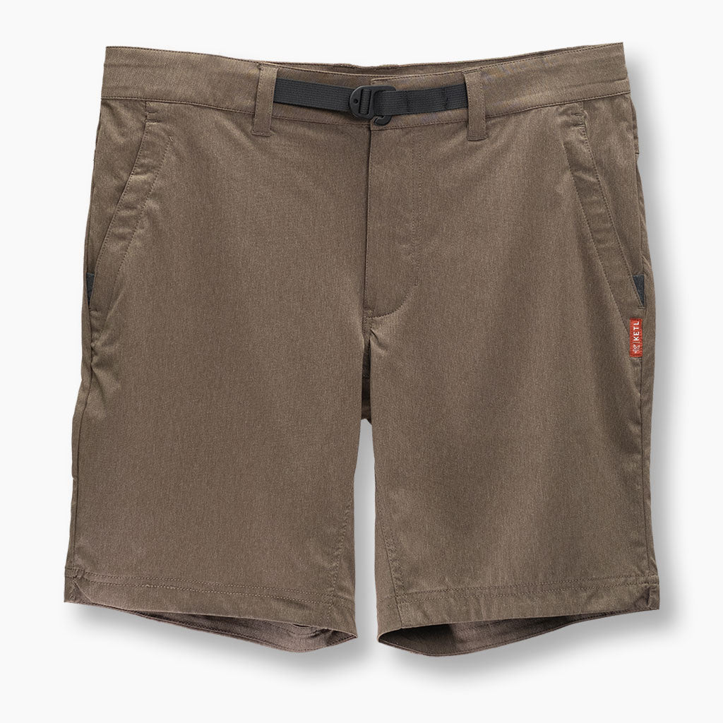 KETL Mtn Virtue Hybrid Shorts V3 9" Inseam: Swim, Hike, Travel, Lounge, Bike - Men's Hiking Chino Style Lightweight Brown Short/Bib Short Virtue V.3 9" Hybrid Shorts