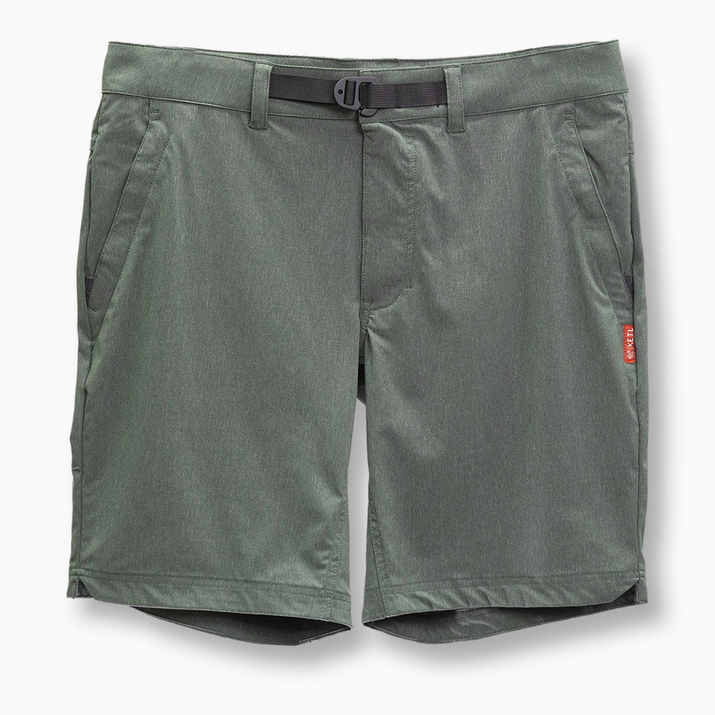 KETL Mtn Virtue Hybrid Shorts V3 9" Inseam: Swim, Hike, Travel, Lounge, Bike - Men's Hiking Chino Style Lightweight Green Short/Bib Short Virtue V.3 9" Hybrid Shorts
