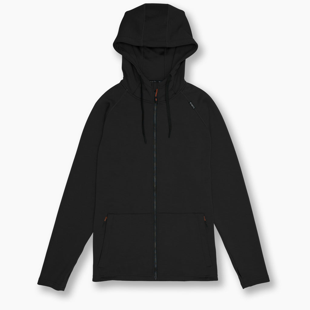 KETL Mtn Folly Active Travel Hoodie - Zipper Pockets, Stretchy, Breathable - Men's Zip-Up V.2 Black Sweatshirt/Hoodie Folly Microfleece Active Hoodie V.2 (Zip-Up)