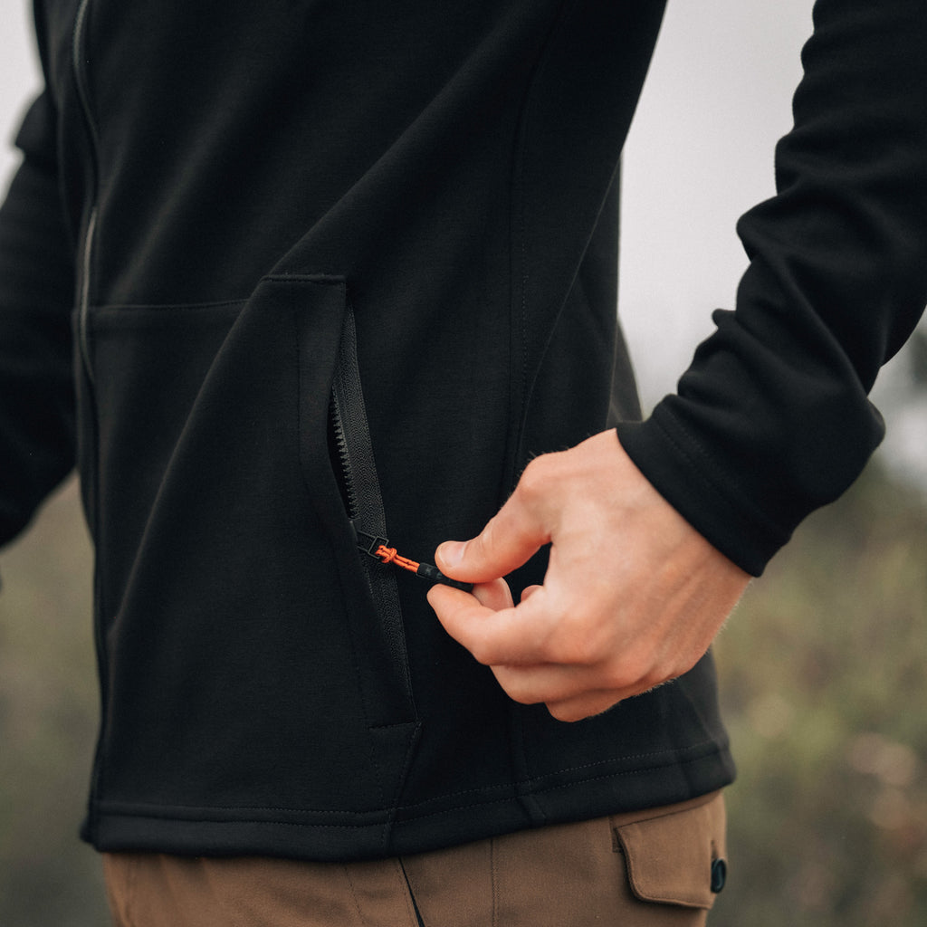 KETL Mtn Folly Active Travel Hoodie - Zipper Pockets, Stretchy, Breathable - Men's Zip-Up V.2 Black - Sweatshirt/Hoodie - Folly Microfleece Active Hoodie V.2 (Zip-Up)