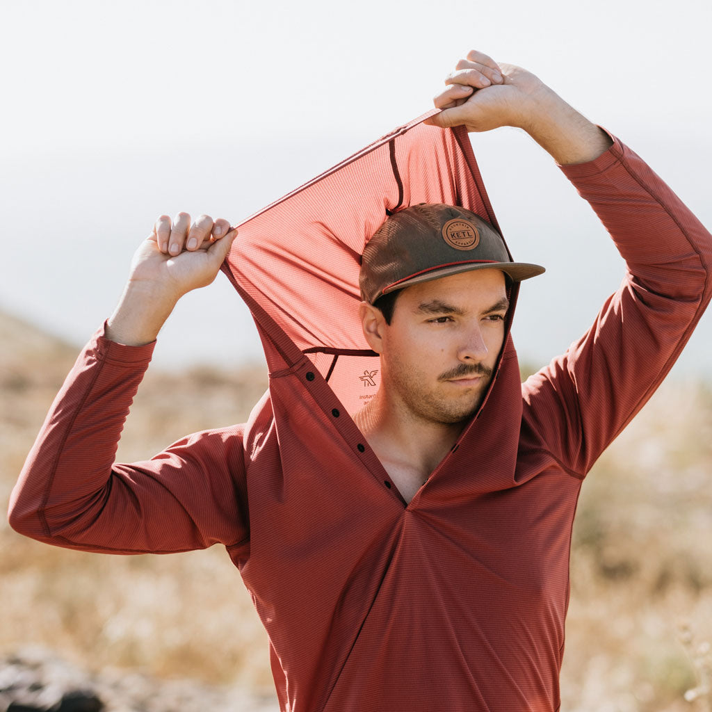 KETL Mtn Nofry Sun Hoodie - SPF/UPF 30+ Sun Protection Shirt Lightweight For Summer Travel - Burgundy Men's - Sweatshirt/Hoodie - Nofry Sun Hoodie