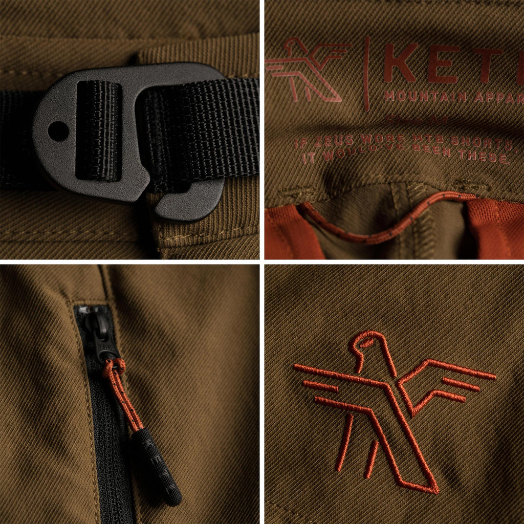 KETL Mtn Skid Mark MTB Shorts - Lightweight, Zipper Pockets, Men's Mountain Biking Shorts Brown - Short/Bib Short - Skid Mark MTB Shorts