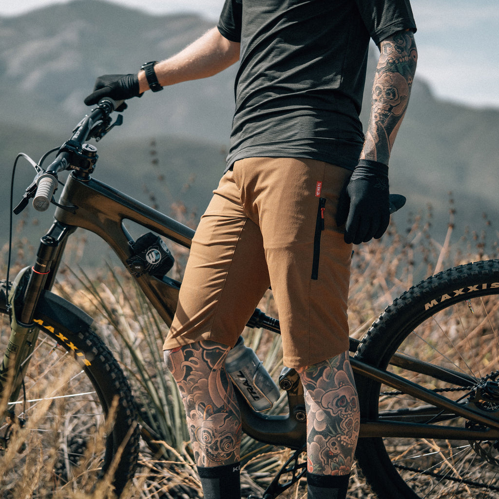 KETL Mtn Skid Mark MTB Shorts - Lightweight, Zipper Pockets, Men's Mountain Biking Shorts Brown