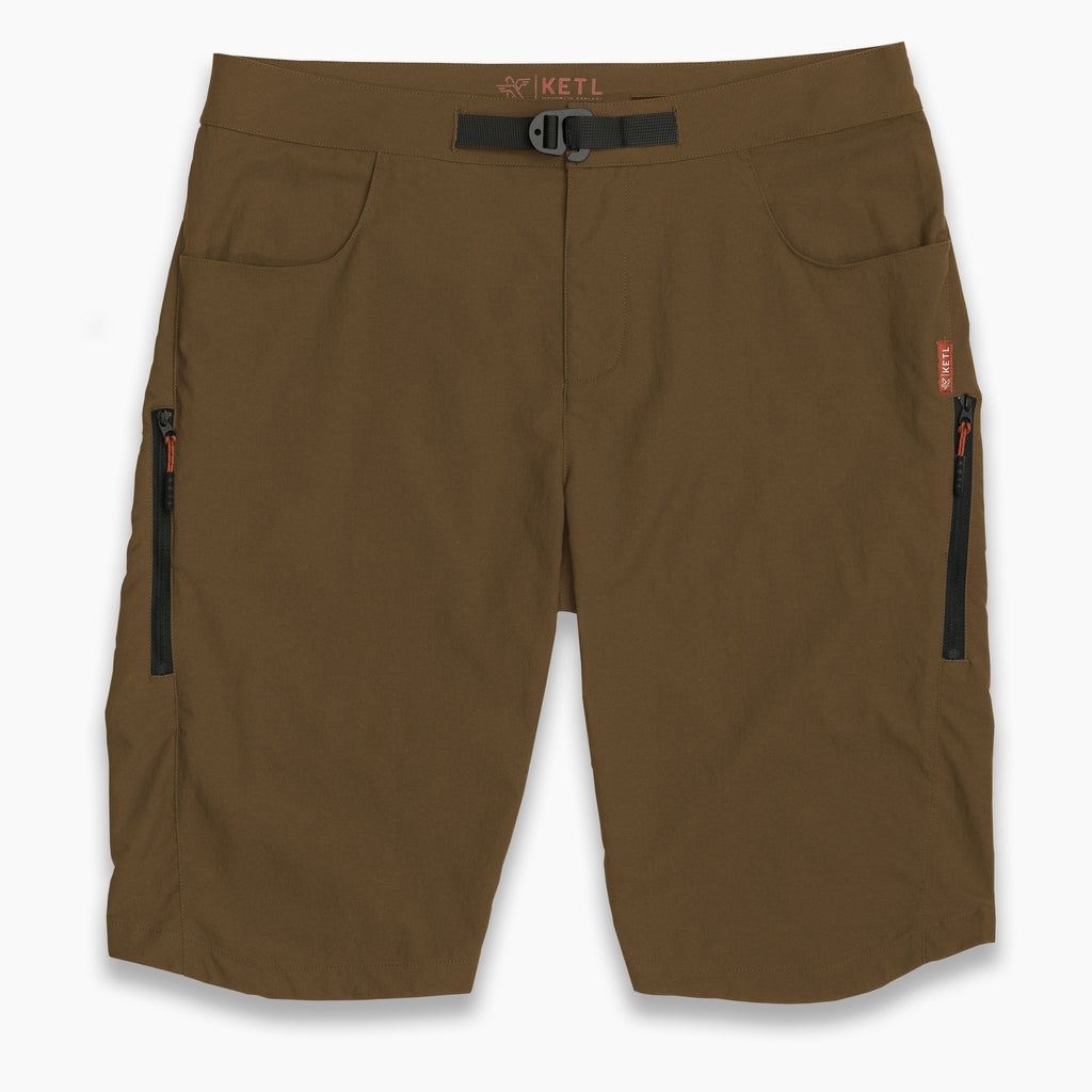 KETL Mtn Skid Mark MTB Shorts - Lightweight, Zipper Pockets, Men's Mountain Biking Shorts Brown