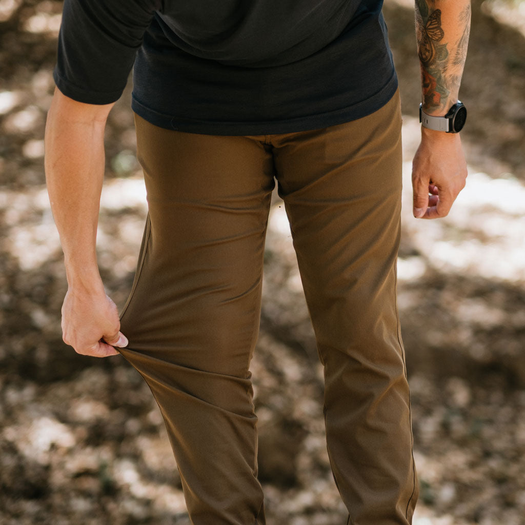 KETL Mtn Tomfoolery Travel Pants 34" Inseam: Stretchy, Packable, Casual Chino Style W/ Zipper Pockets - Brown Men's Casual Pants Tomfoolery Travel Pant 34"