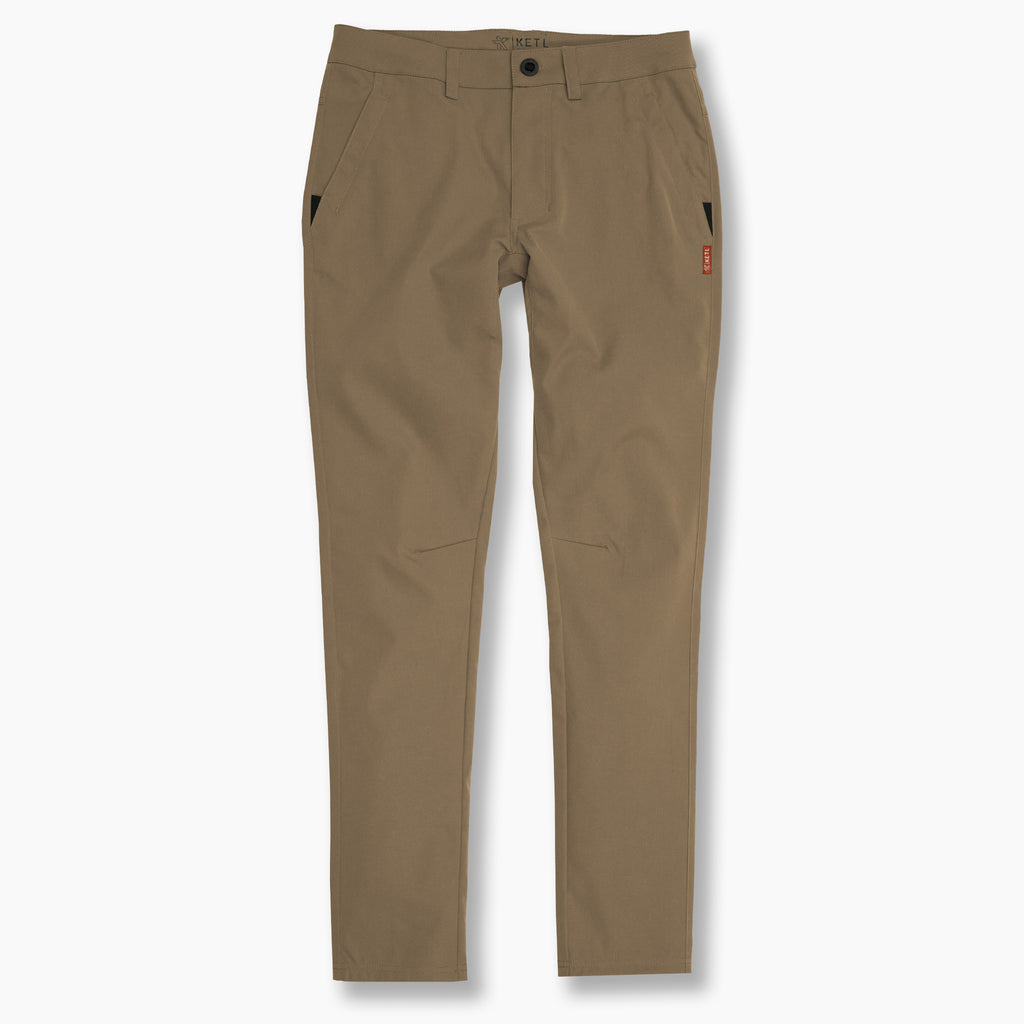 KETL Mtn Tomfoolery Travel Pants 32" Inseam: Stretchy, Packable, Casual Chino Style W/ Zipper Pockets - Khaki Men's Casual Pants Tomfoolery Travel Pant 32"