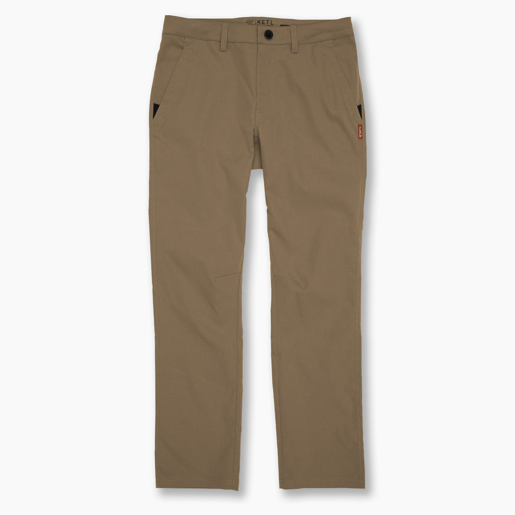 Ketl Mtn Tomfoolery Travel Pant Straight Fit 34" Inseam: Stretchy, Packable, Casual Chino Style W/ Zipper Pockets - Khaki Men's Casual Pants Tomfoolery Travel Pant 34"