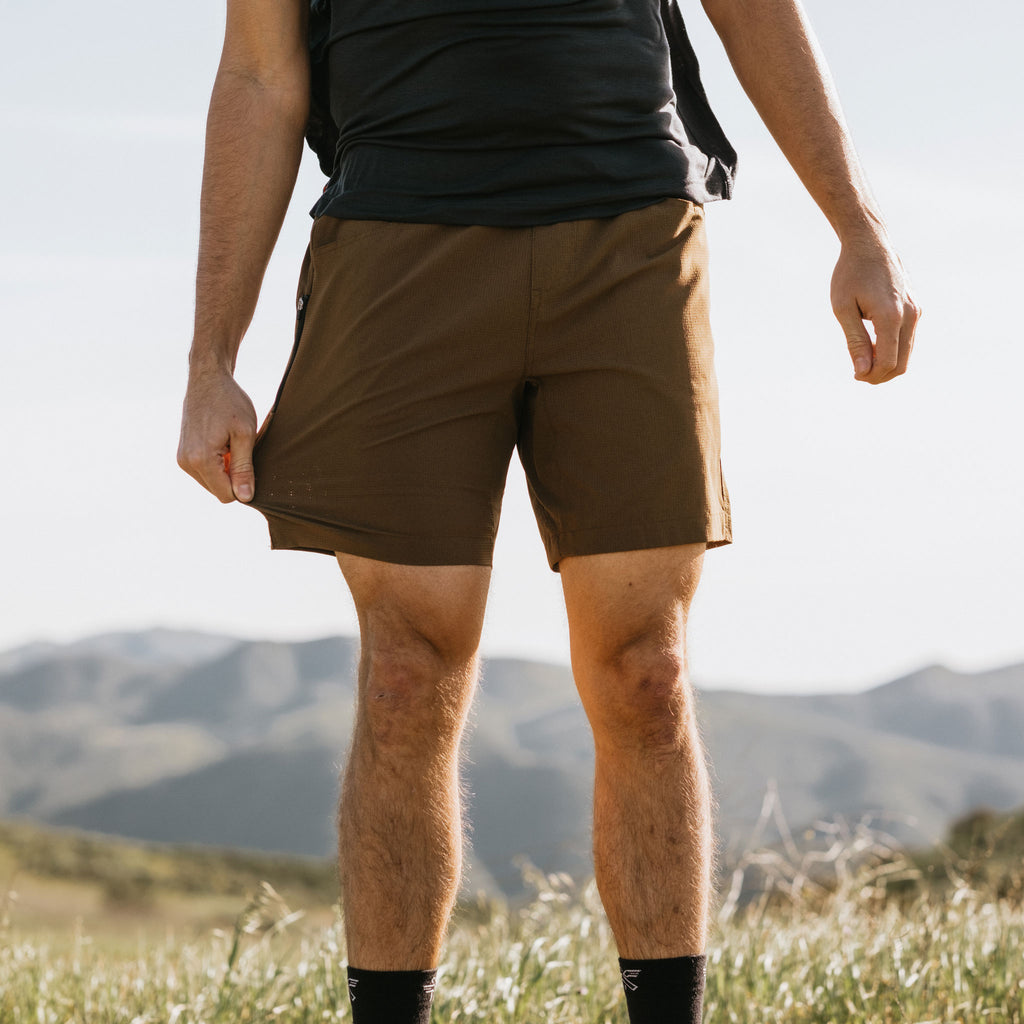KETL Mtn Vent Lightweight Shorts 7" Inseam: Summer Hiking & Travel - Ultra-Breathable Airflow Stretch Brown Men's - Short/Bib Short - Vent Lightweight Shorts 7"