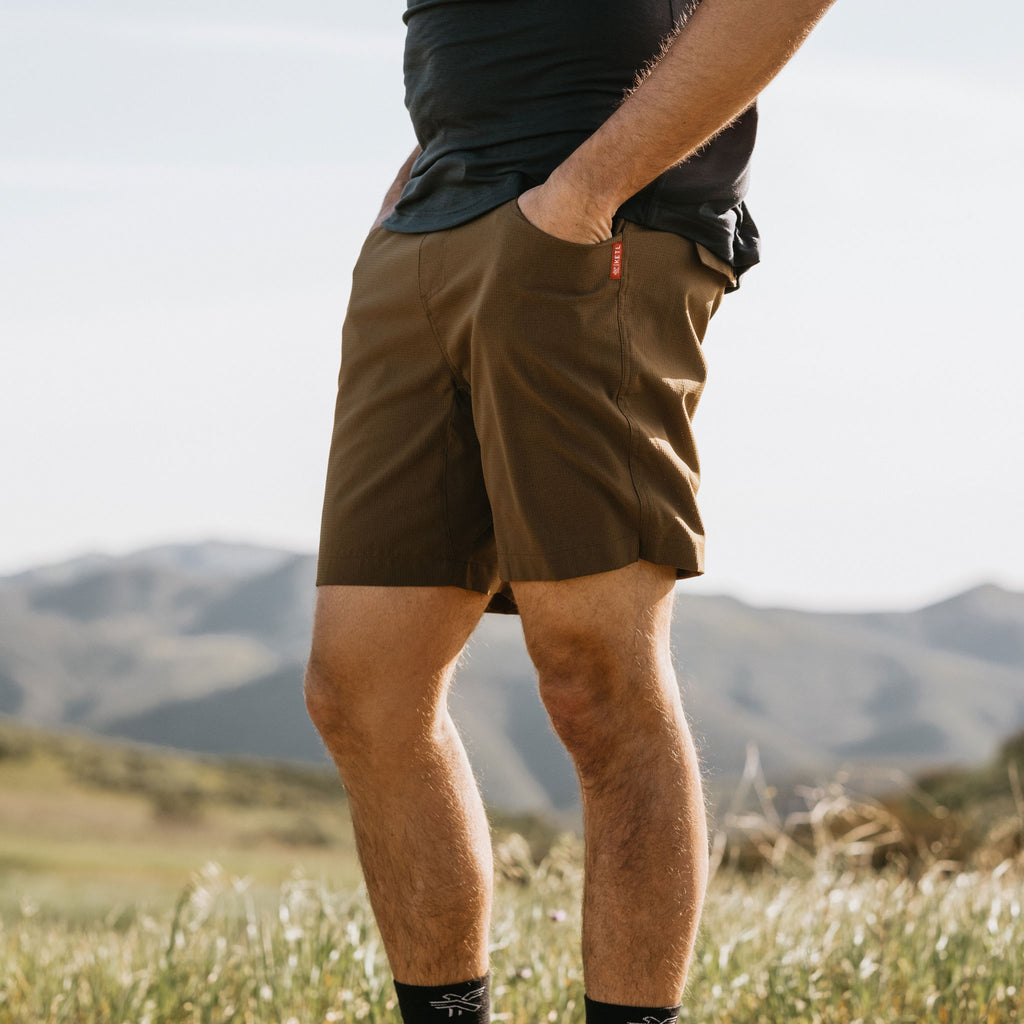 KETL Mtn Vent Lightweight Shorts 7" Inseam: Summer Hiking & Travel - Ultra-Breathable Airflow Stretch Brown Men's Short/Bib Short Vent Lightweight Shorts 7"