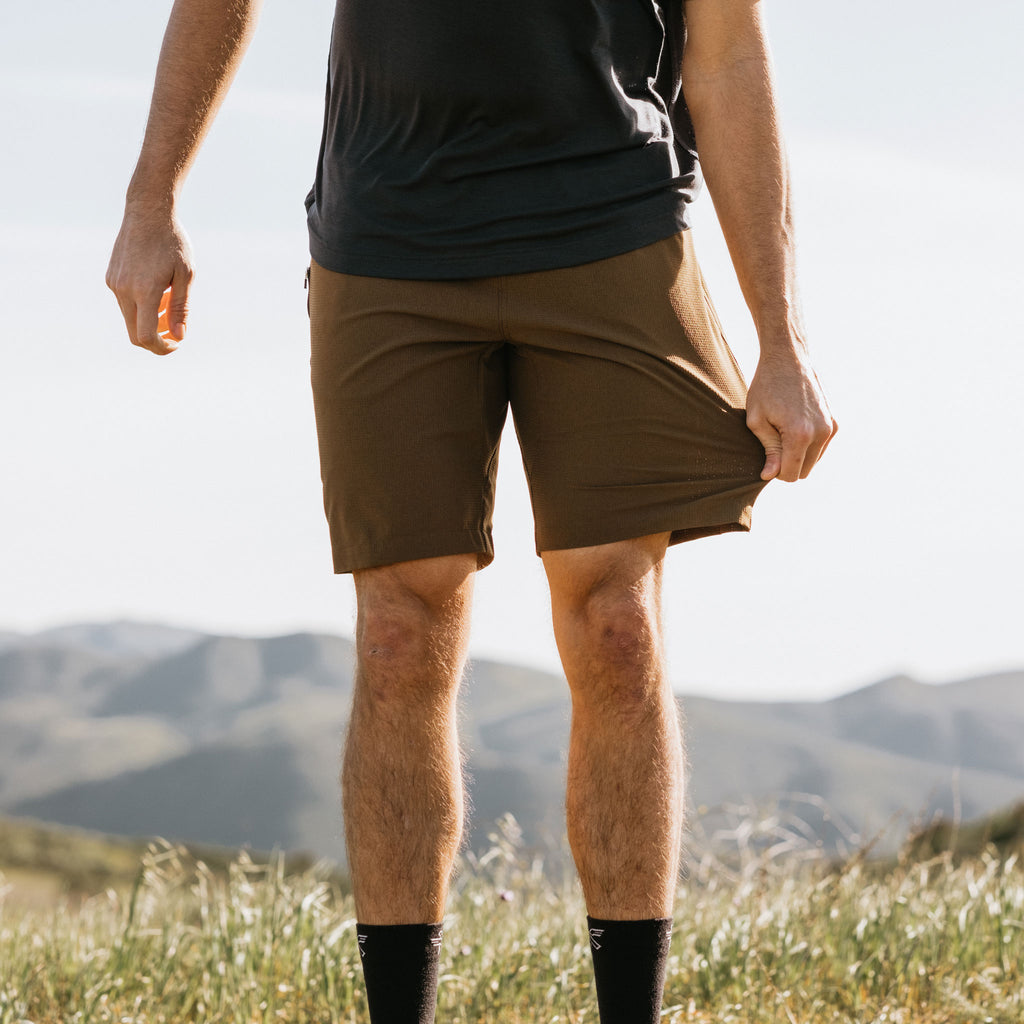 KETL Mtn Vent Lightweight Shorts 9" Inseam: Summer Hiking & Travel - Ultra-Breathable Airflow Stretch Brown Men's - Short/Bib Short - Vent Lightweight Shorts 9"