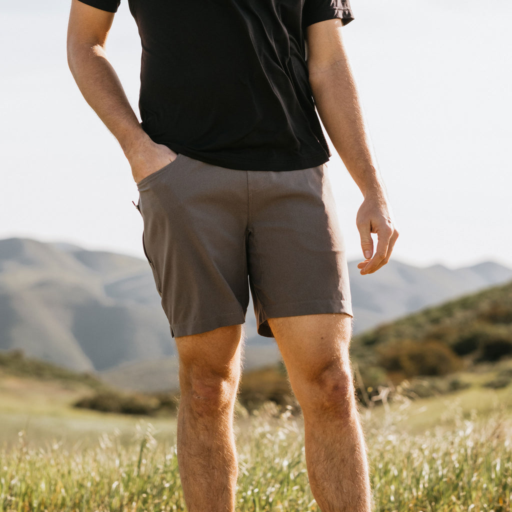 KETL Mtn Vent Lightweight Shorts 7" Inseam: Summer Hiking & Travel - Ultra-Breathable Airflow Stretch Grey Men's - Short/Bib Short - Vent Lightweight Shorts 7"
