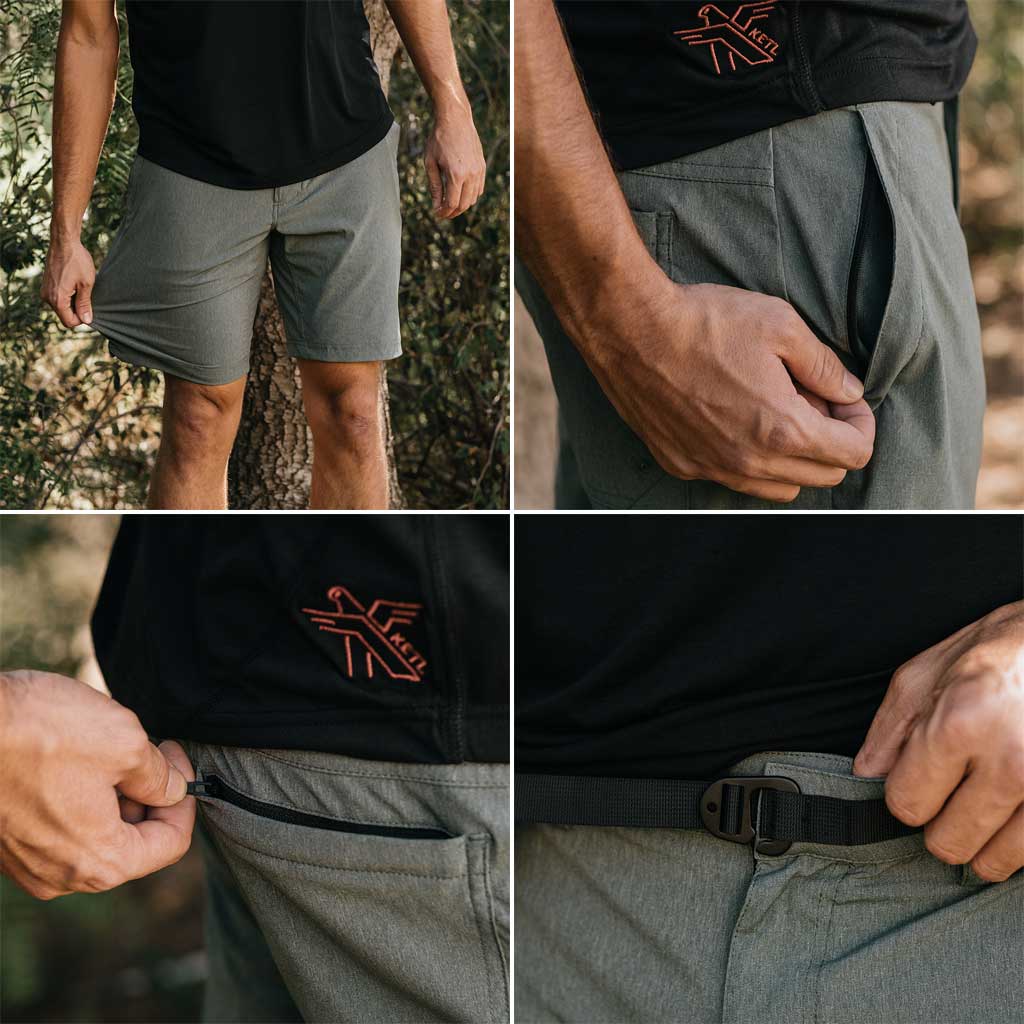 KETL Mtn Virtue Hybrid Shorts V3 9" Inseam: Swim, Hike, Travel, Lounge, Bike - Men's Hiking Chino Style Lightweight Green - Short/Bib Short - Virtue V.3 9" Hybrid Shorts