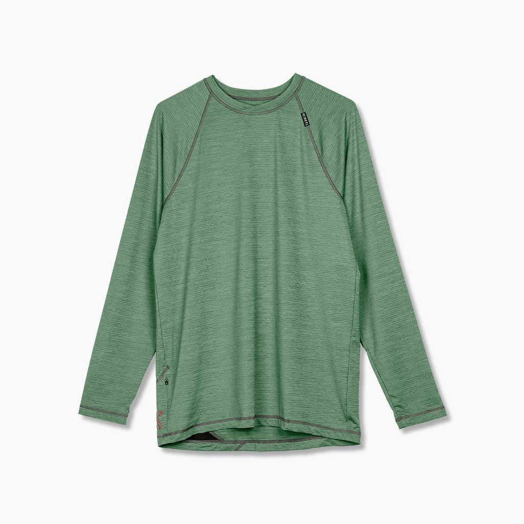 KETL Mtn Wayward Casual MTB Long Sleeve Jersey - Durable, Breathable, Zipper Pocket Men's Mountain Bike Shirt Green Men's