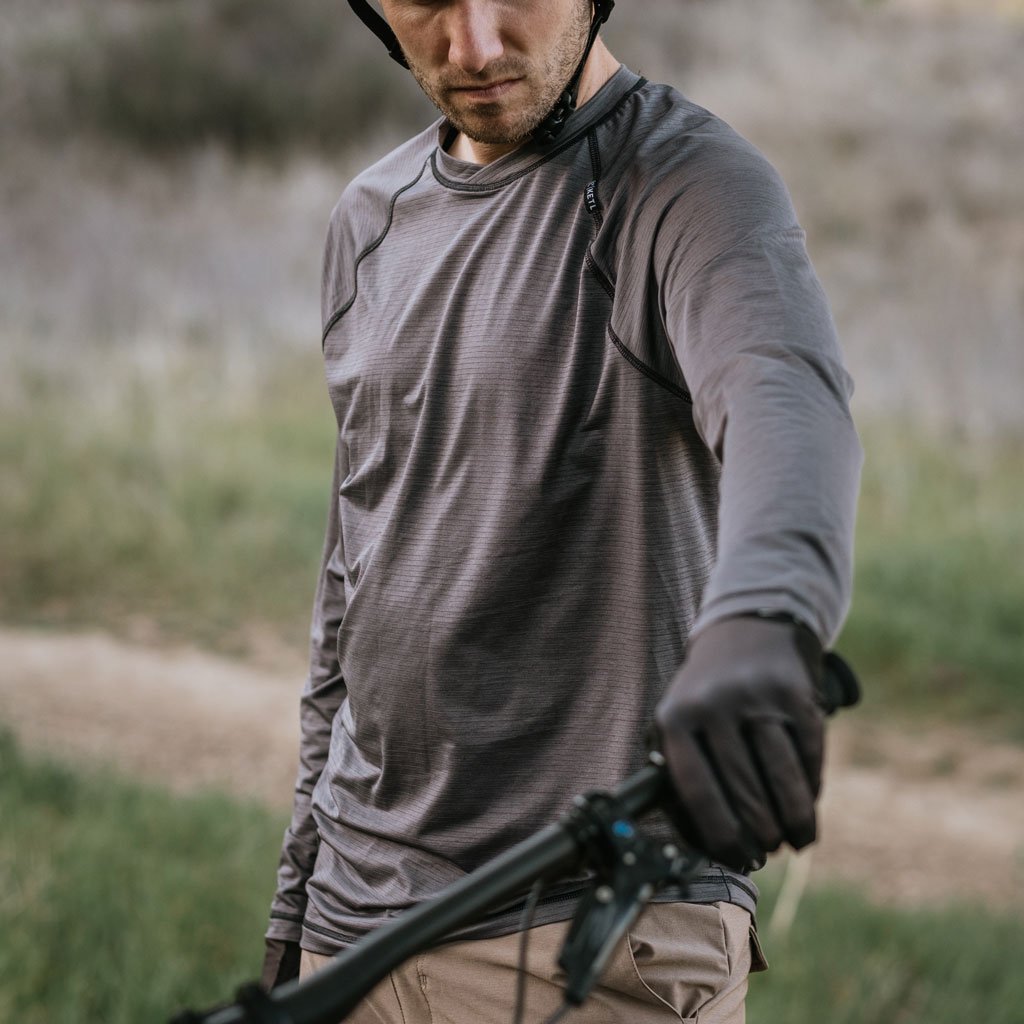 KETL Mtn Wayward Casual MTB Long Sleeve Jersey - Durable, Breathable, Zipper Pocket Men's Mountain Bike Shirt Grey Men's