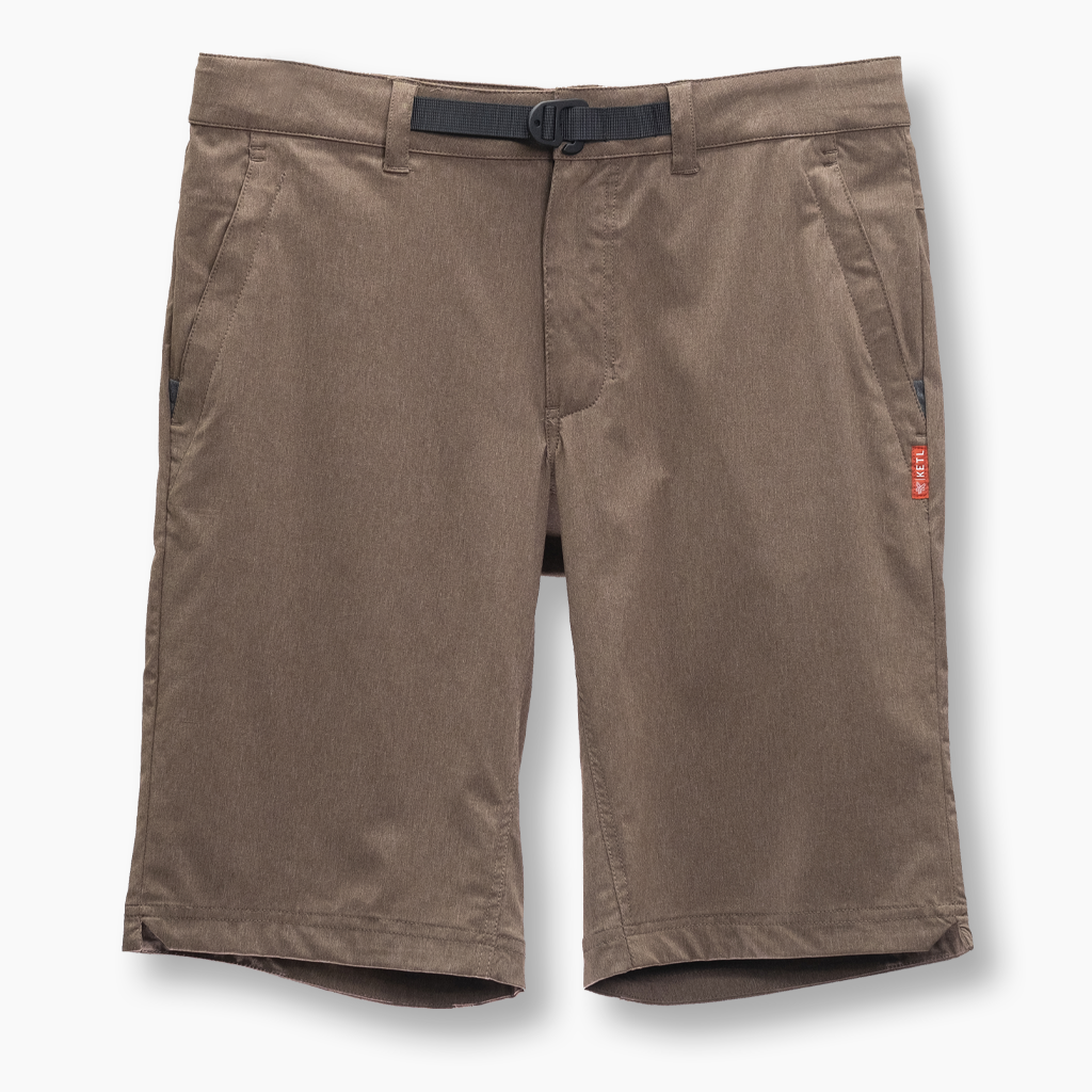 KETL Mtn Virtue Hybrid Shorts V3 12" Inseam: Swim, Hike, Travel, Lounge, Bike - Men's Hiking Chino Style Lightweight Brown Short/Bib Short Virtue V.3 12" Hybrid Shorts