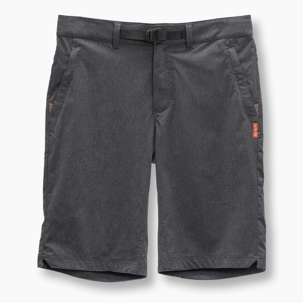 KETL Mtn Virtue Hybrid Shorts V3 12" Inseam: Swim, Hike, Travel, Lounge, Bike - Men's Hiking Chino Style Lightweight Charcoal Short/Bib Short Virtue V.3 12" Hybrid Shorts