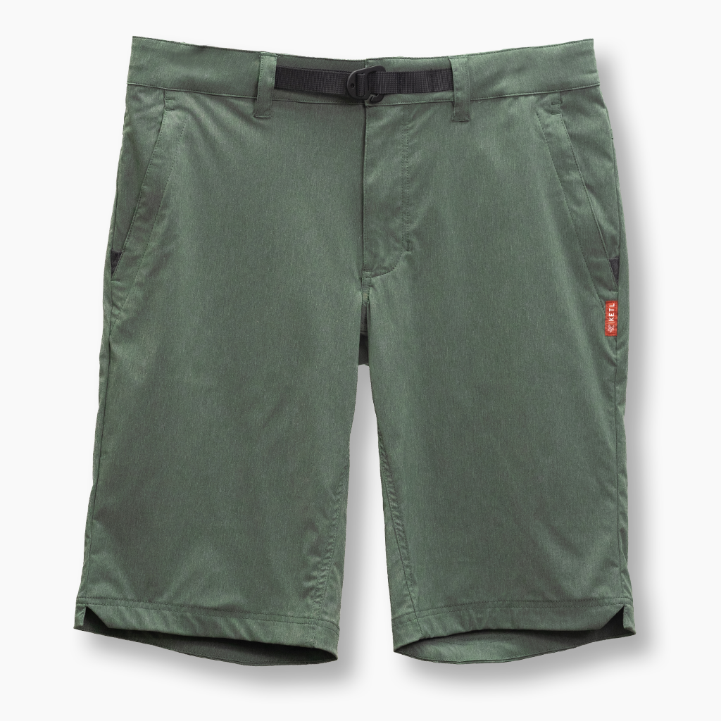 KETL Mtn Virtue Hybrid Shorts V3 12" Inseam: Swim, Hike, Travel, Lounge, Bike - Men's Hiking Chino Style Lightweight Green Short/Bib Short Virtue V.3 12" Hybrid Shorts