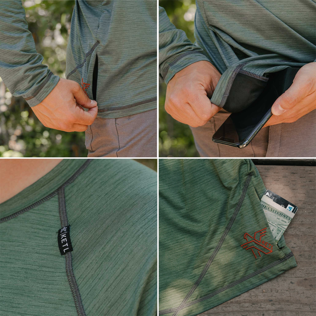 KETL Mtn Wayward Casual MTB Long Sleeve Jersey - Durable, Breathable, Zipper Pocket Men's Mountain Bike Shirt Green Men's - Jersey - Wayward LS Jersey