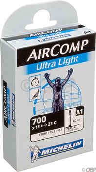 Michelin Aircomp Ultra Light Tube - 700 x 18 - 23mm, 60mm Presta Valve MPN: 65010 UPC: 086699650108 Tubes Aircomp Ultra Light Tube