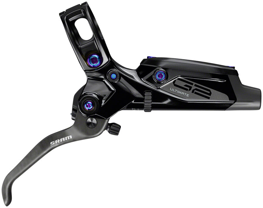 SRAM G2 Ultimate Disc Brake and Lever - Rear, Post Mount, Carbon Lever, Titanium Hardware, Gloss Black with Rainbow - Disc Brake & Lever - G2 Ultimate Disc Brake